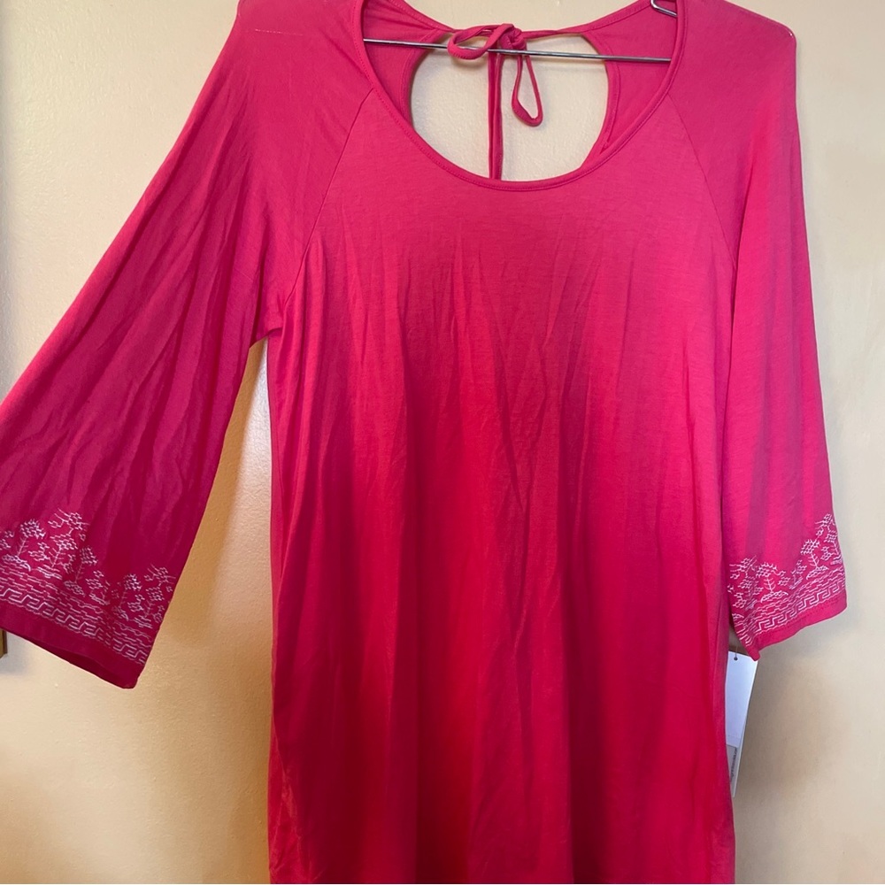 Workshop Andrea Jovine Sz M Women's Pink Pullover Top Embroidered Bell Sleeves